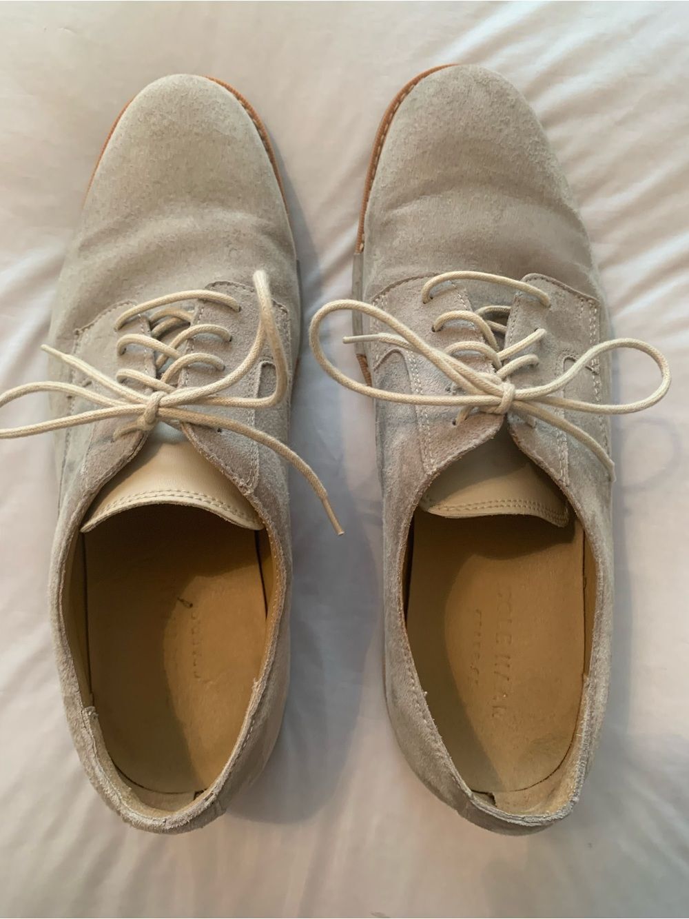 Cole Haan Men’s Suede Oxfords in Light Gray.
